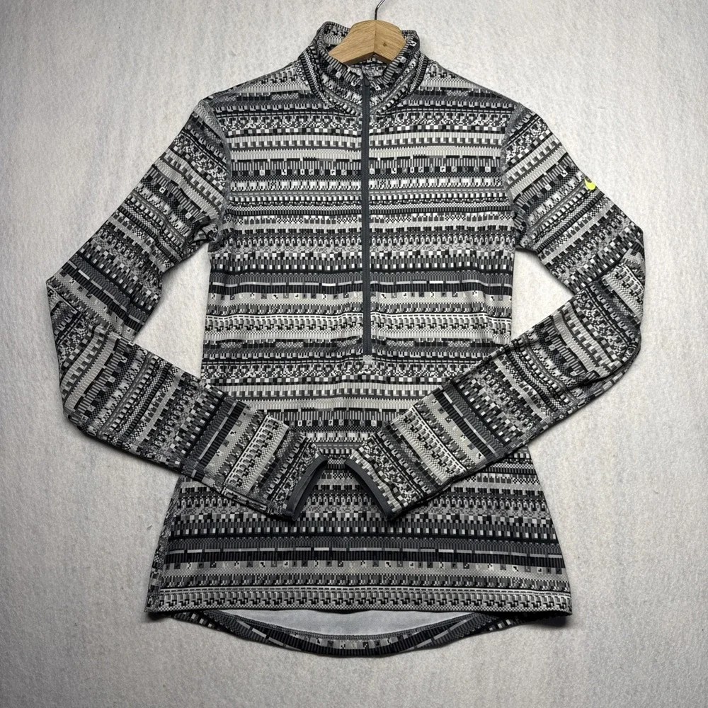 Nike Pro 1/2 Zip Pullover Womens Small Gray Geometric Digital Camp Running